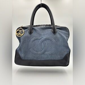 ❤️ Chanel Vintage Navy Denim & Leather Tote A105M2E38
